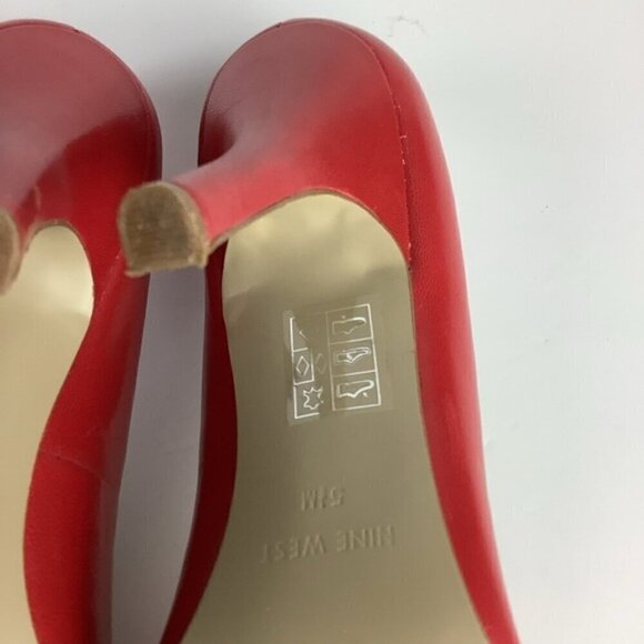 NINE WEST LEATHER RED HIGH HEEL PUMPS SHOES - Picture 9 of 11